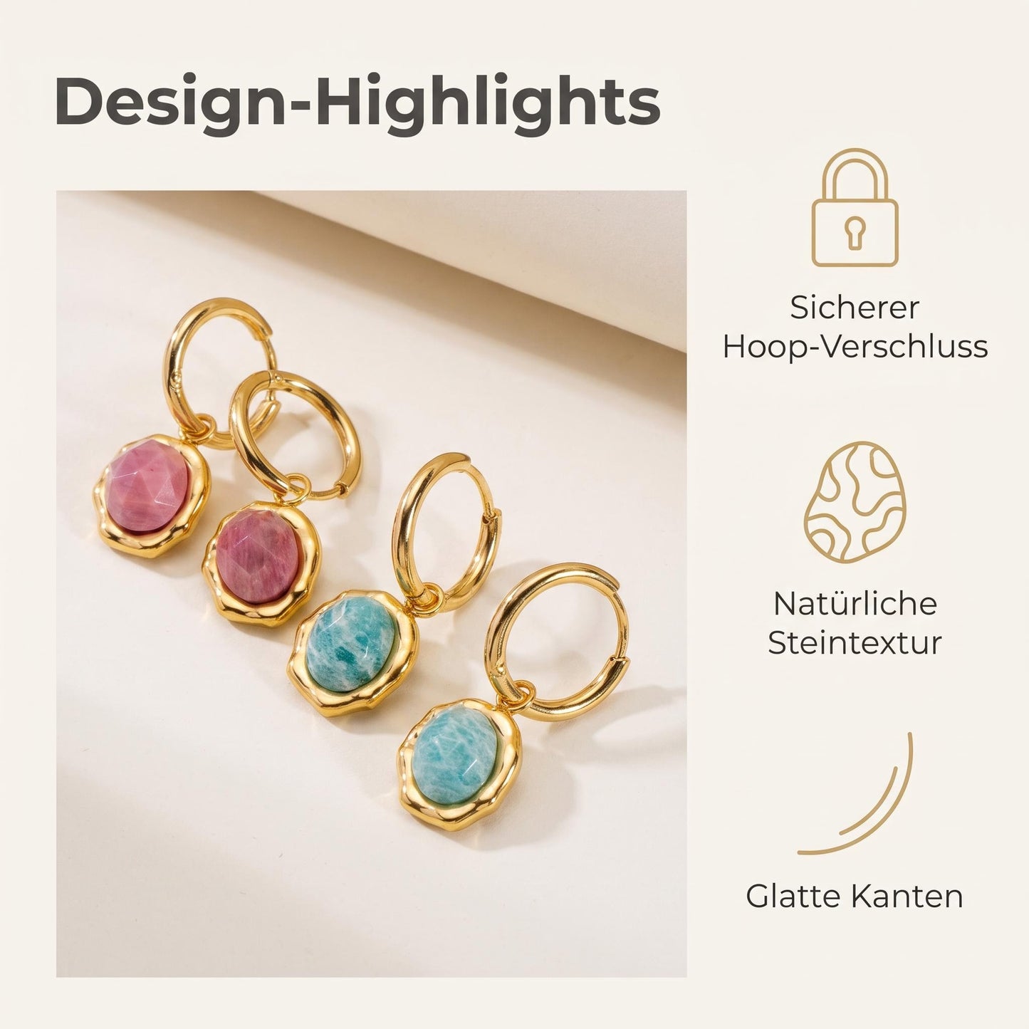 GLANZI Terra Muse Ohrringe – Naturstein mit 18K Vergoldung