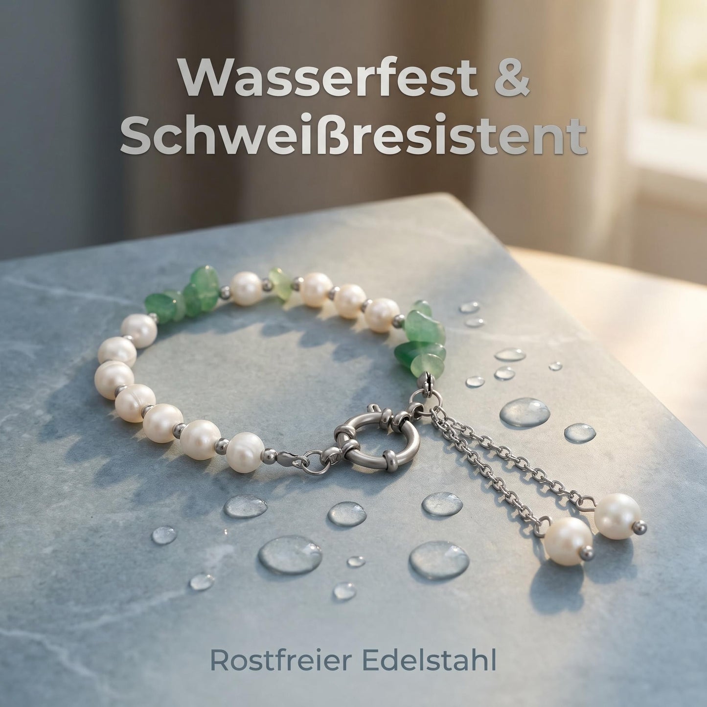GLANZI Forest Dew Armband – Süßwasserperlen & Grüner Aventurin
