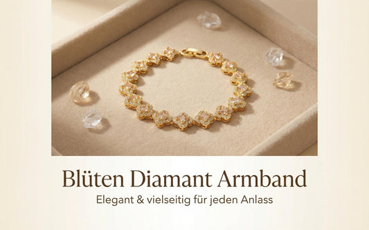 GLANZI Vierblättriges Kleeblatt Armband – 18K vergoldetes Kupfer, Champagner-Zirkonia, 18 cm