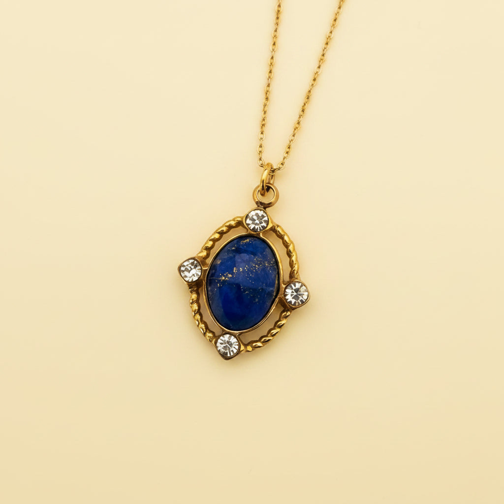 GLANZI Midnight Aura Halskette – Lapislazuli-Anhänger mit Zirkonia, 18K Vergoldet