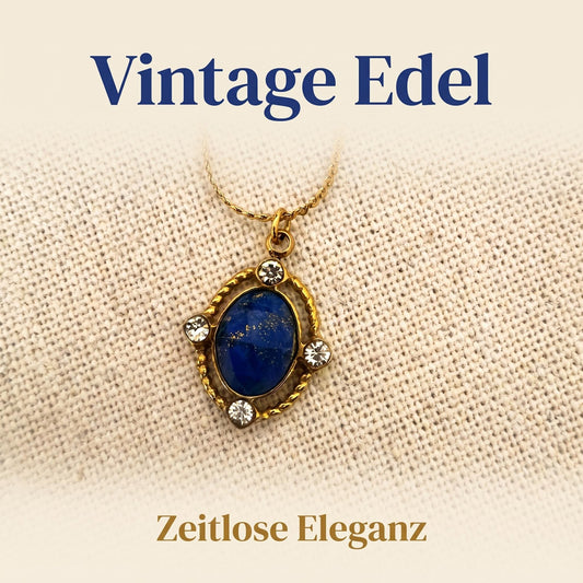 GLANZI Midnight Aura Halskette – Lapislazuli-Anhänger mit Zirkonia, 18K Vergoldet