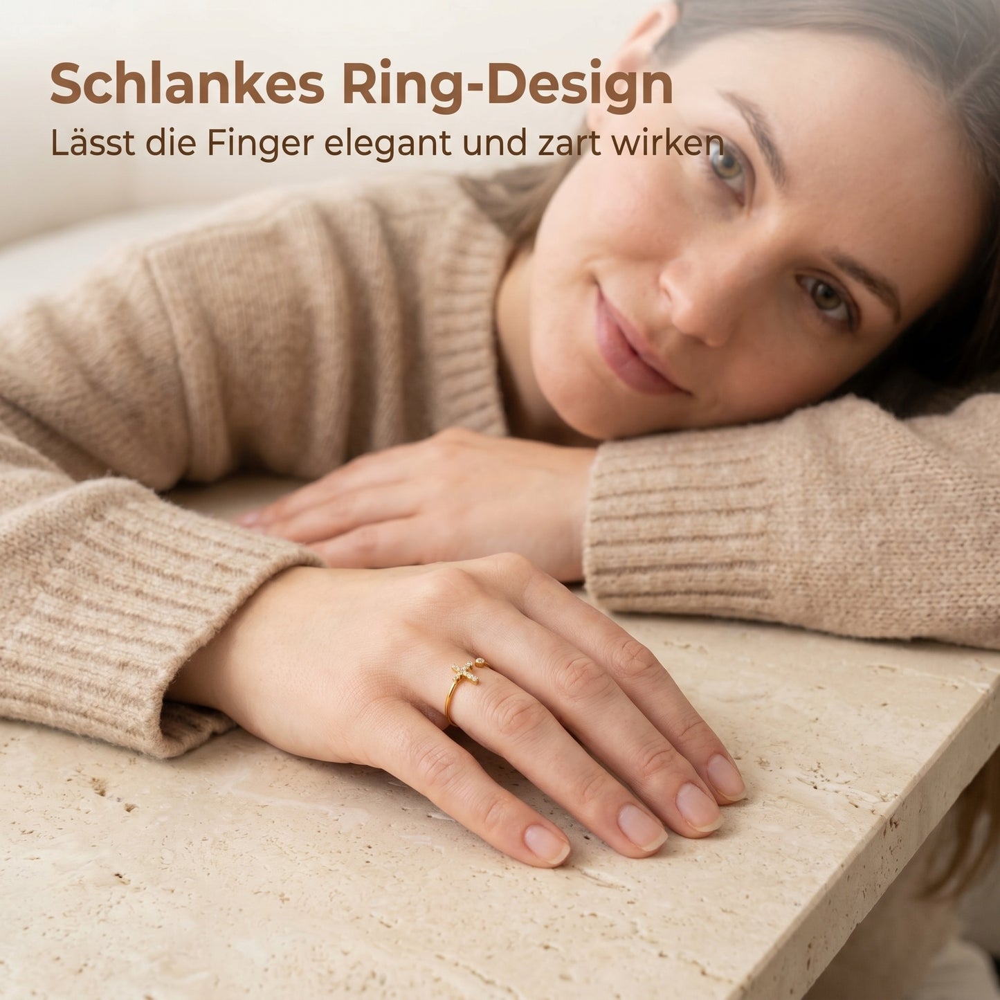 GLANZI Faith Ring – Kreuz mit Zirkonia, Edelstahl Vergoldet oder Silberfarben, Verstellbar