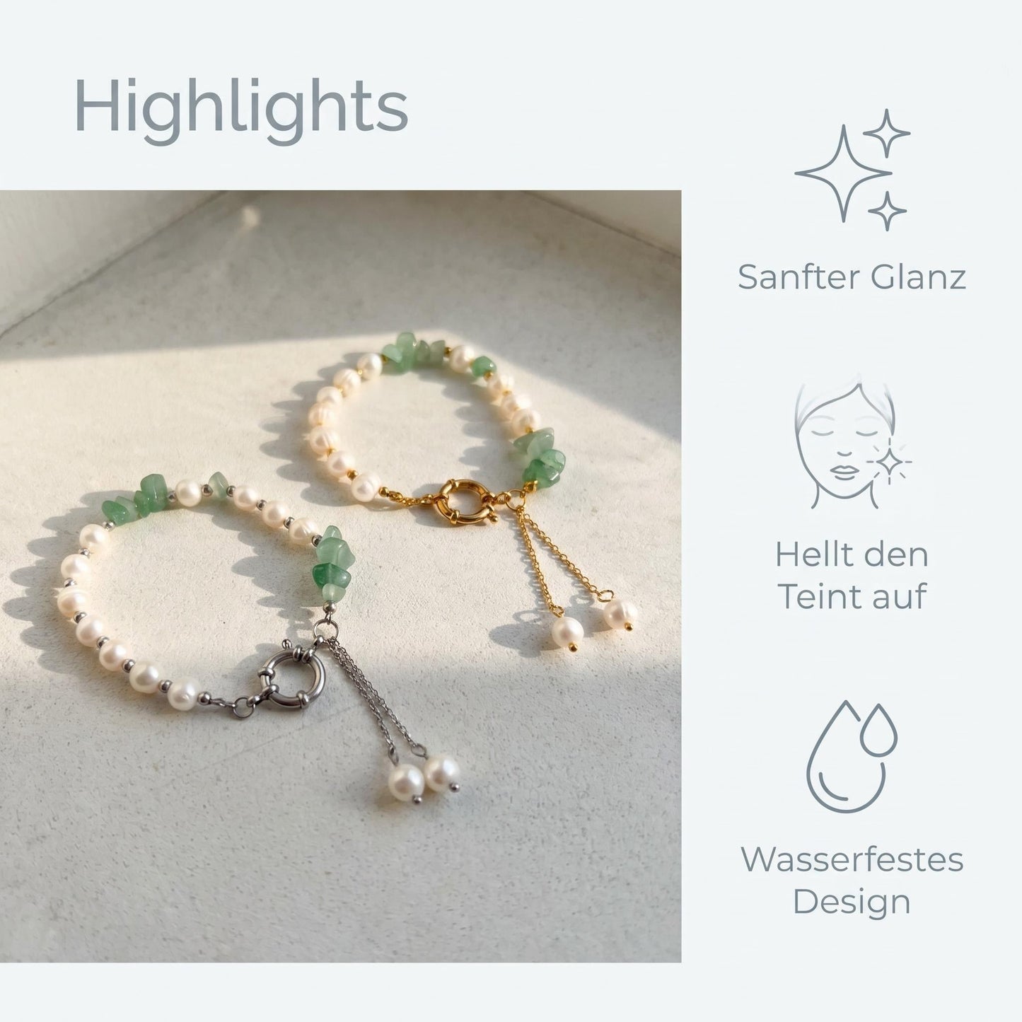 GLANZI Forest Dew Armband – Süßwasserperlen & Grüner Aventurin