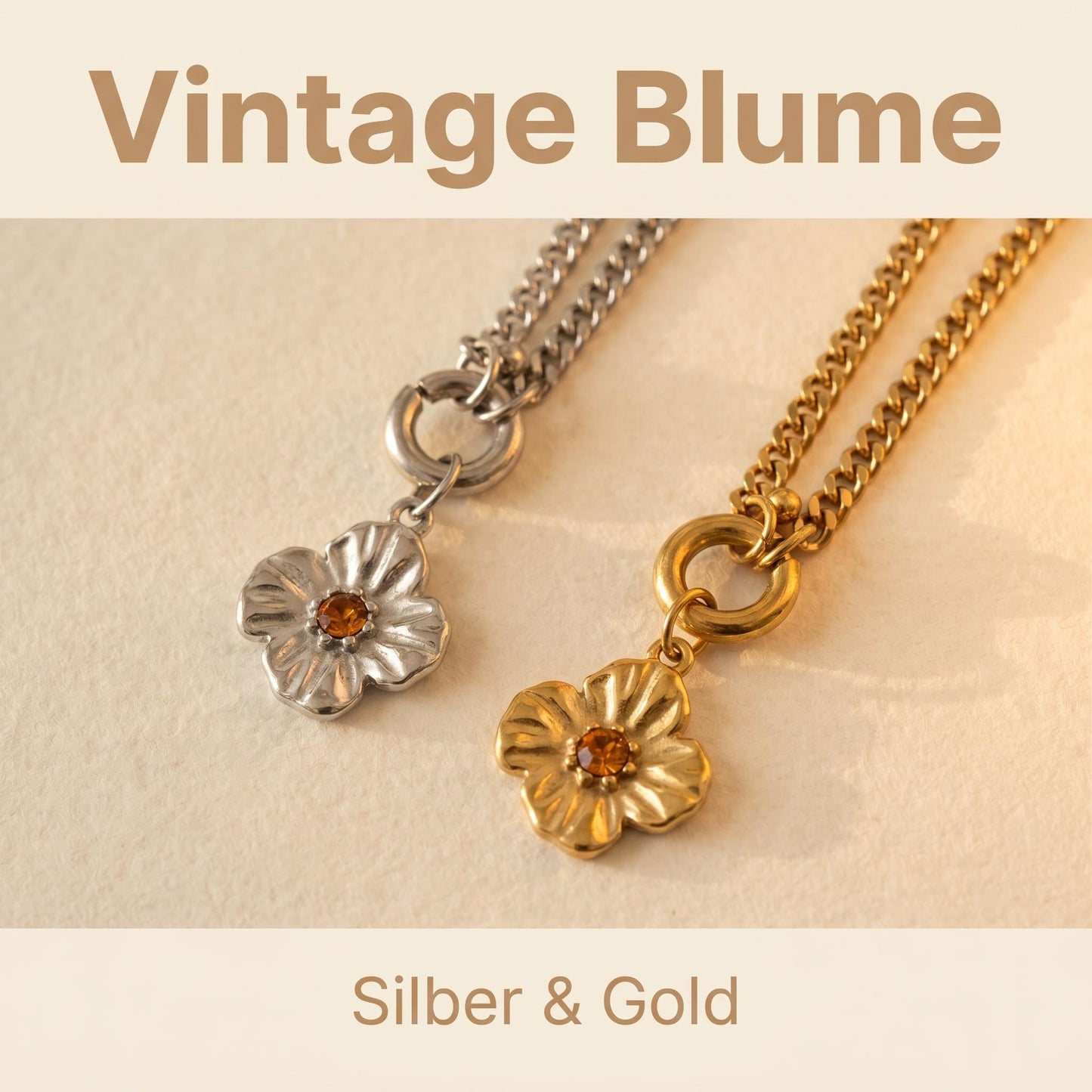 GLANZI Fleur de Soleil Halskette – Vintage Flower Charm