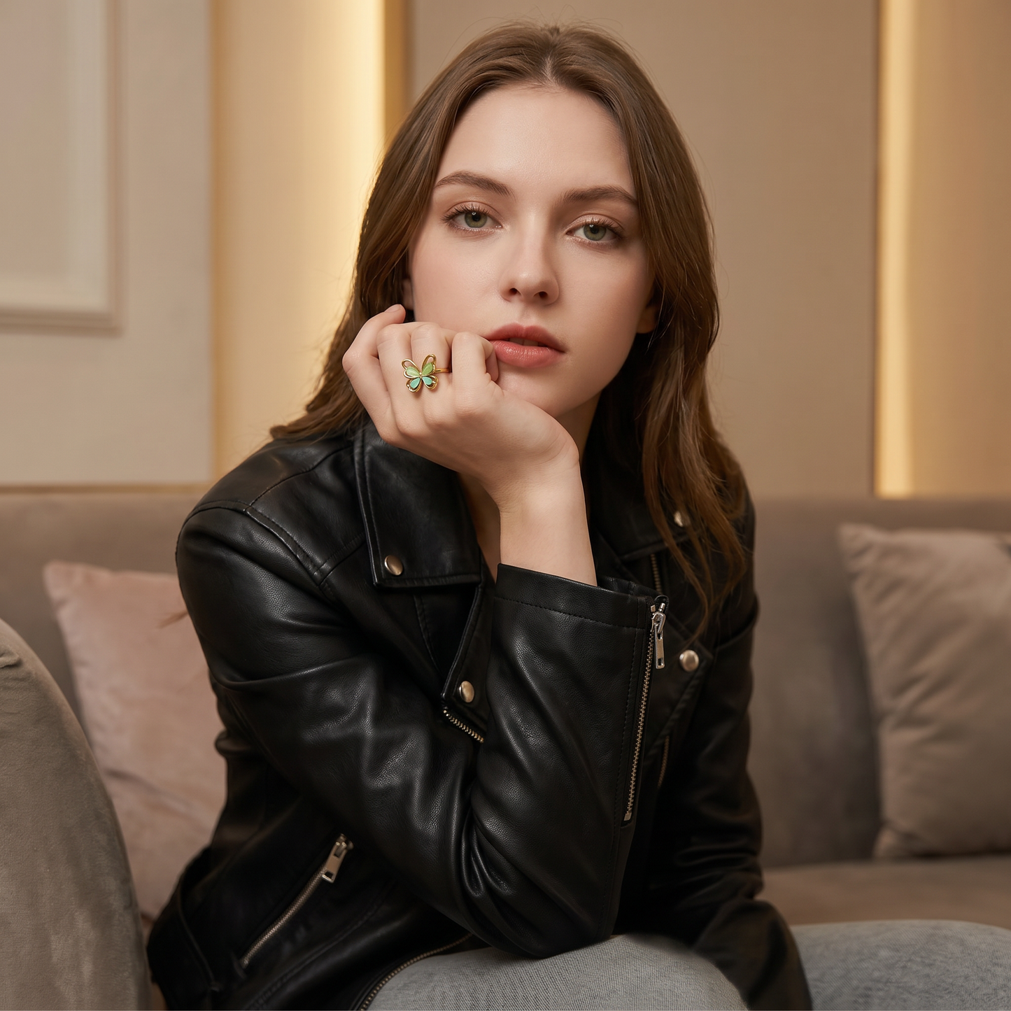 GLANZI Butterfly Whisper Ring – Katzenaugenstein, Verstellbar