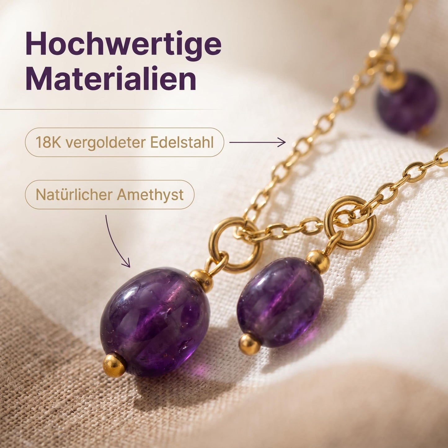 GLANZI Amethyst Cascade Halskette – Schwebende Tropfen aus Amethyst