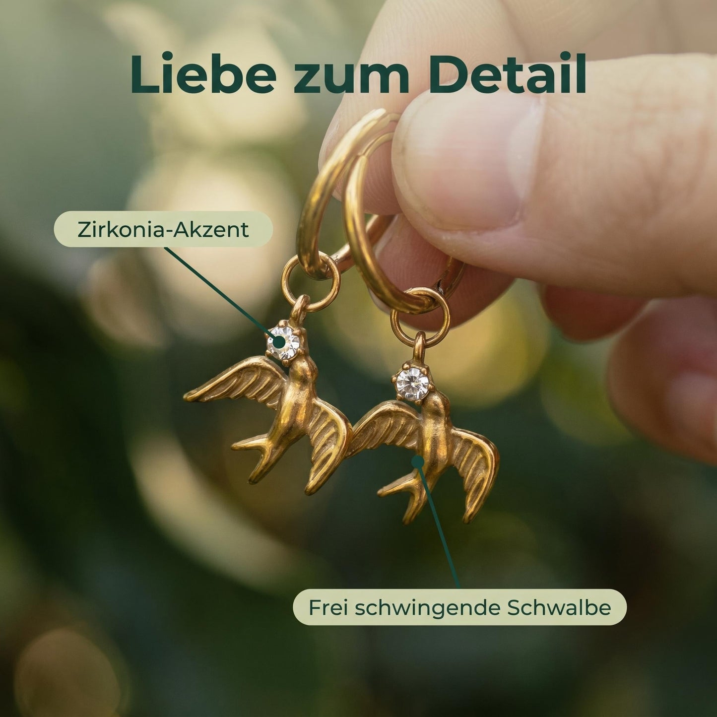 GLANZI Schwalbentanz Ohrringe – Vintage Creolen mit Schwalben Anhänger