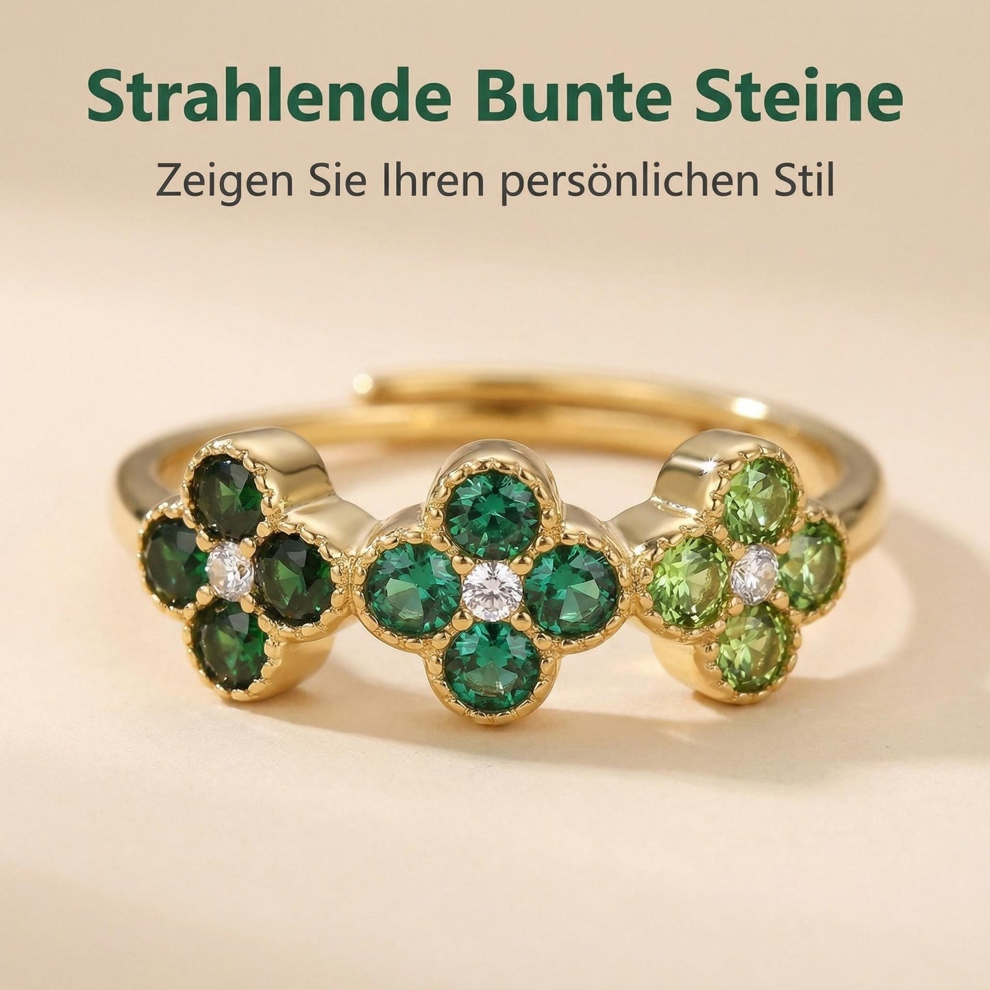 GLANZI Kleeblatt Ring mit Zirkonia