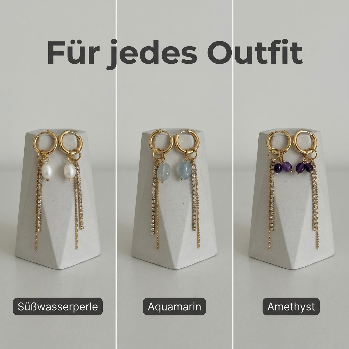 GLANZI Aura Tassel Ohrringe – Perle, Aquamarin oder Amethyst