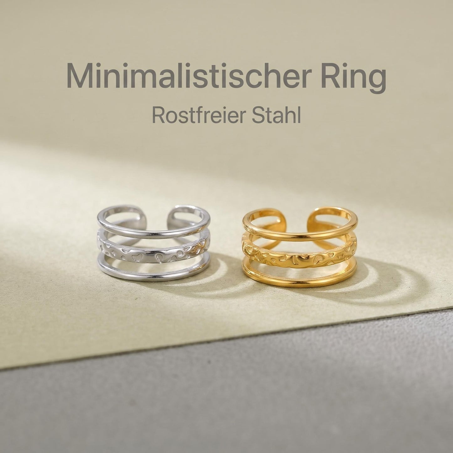 GLANZI Layer Ring – Dreireihiges Design, Edelstahl oder 18K Vergoldet, Verstellbar