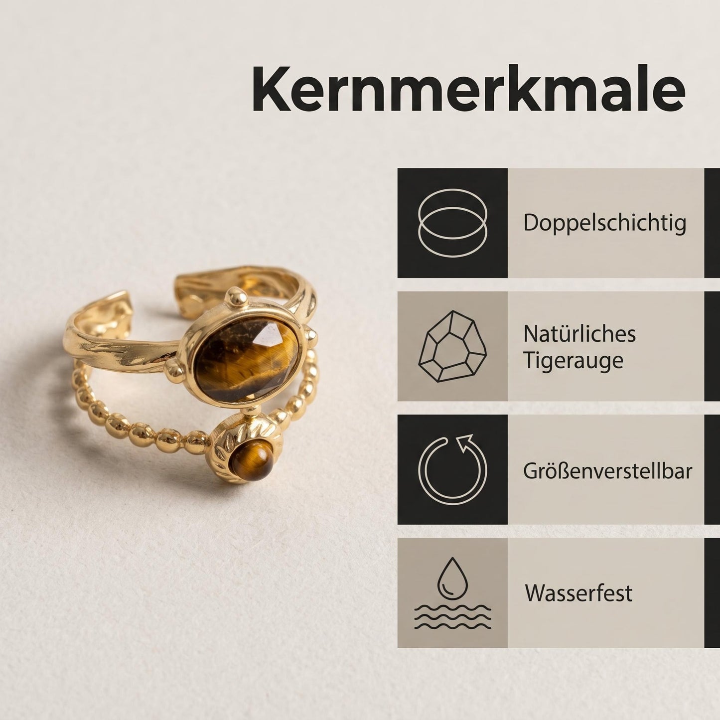 GLANZI Solara Ring - Doppelring mit Tigerauge