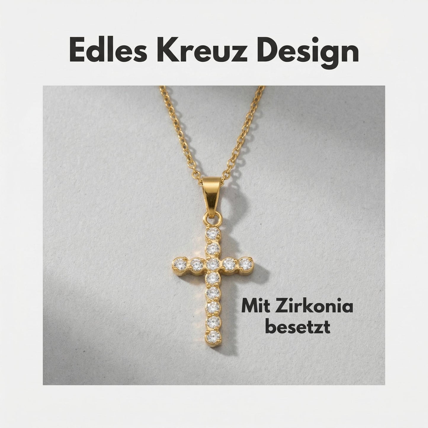 Halskette mit Kreuz-Anhänger mit funkelndem Zirkonia-Besatz