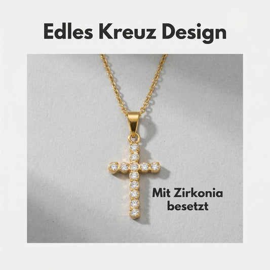 Halskette mit Kreuz-Anhänger mit funkelndem Zirkonia-Besatz