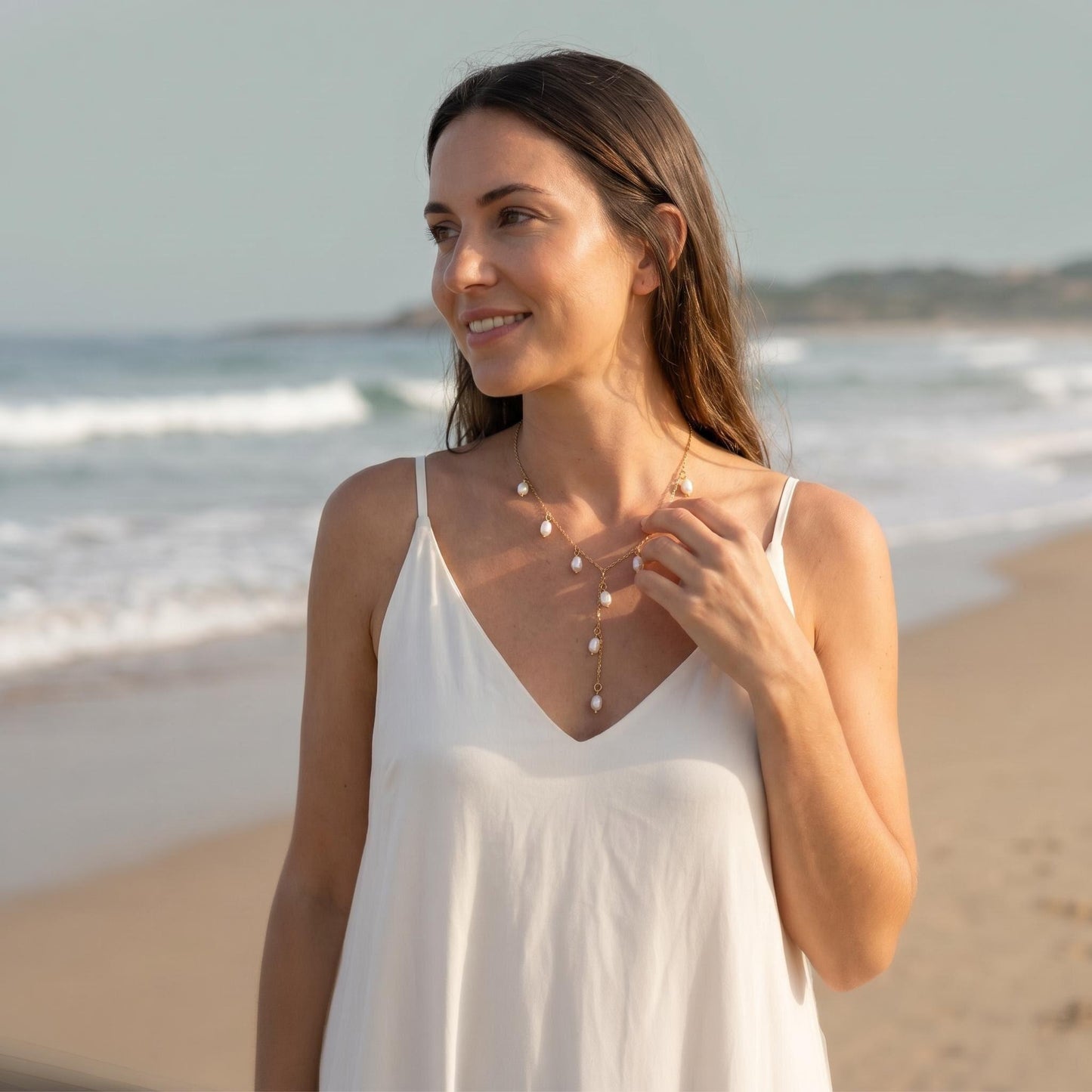 GLANZI Pearl Cascade Halskette – Y-Design mit Barockperlen, Gold oder Silber
