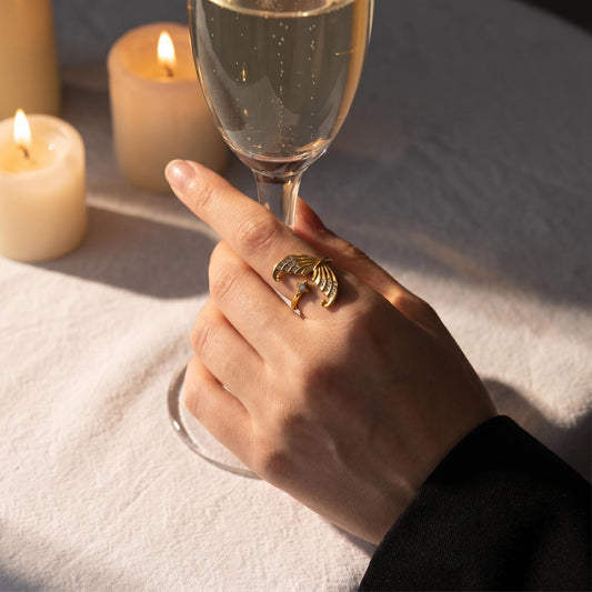 GLANZI Mermaid's Secret Ring - Offener Ring mit Meerjungfrauenflosse & Zirkonia