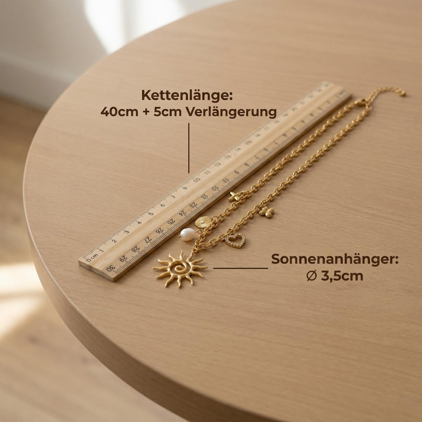 GLANZI Charm Halskette – Sonnen- & Perlen Anhänger