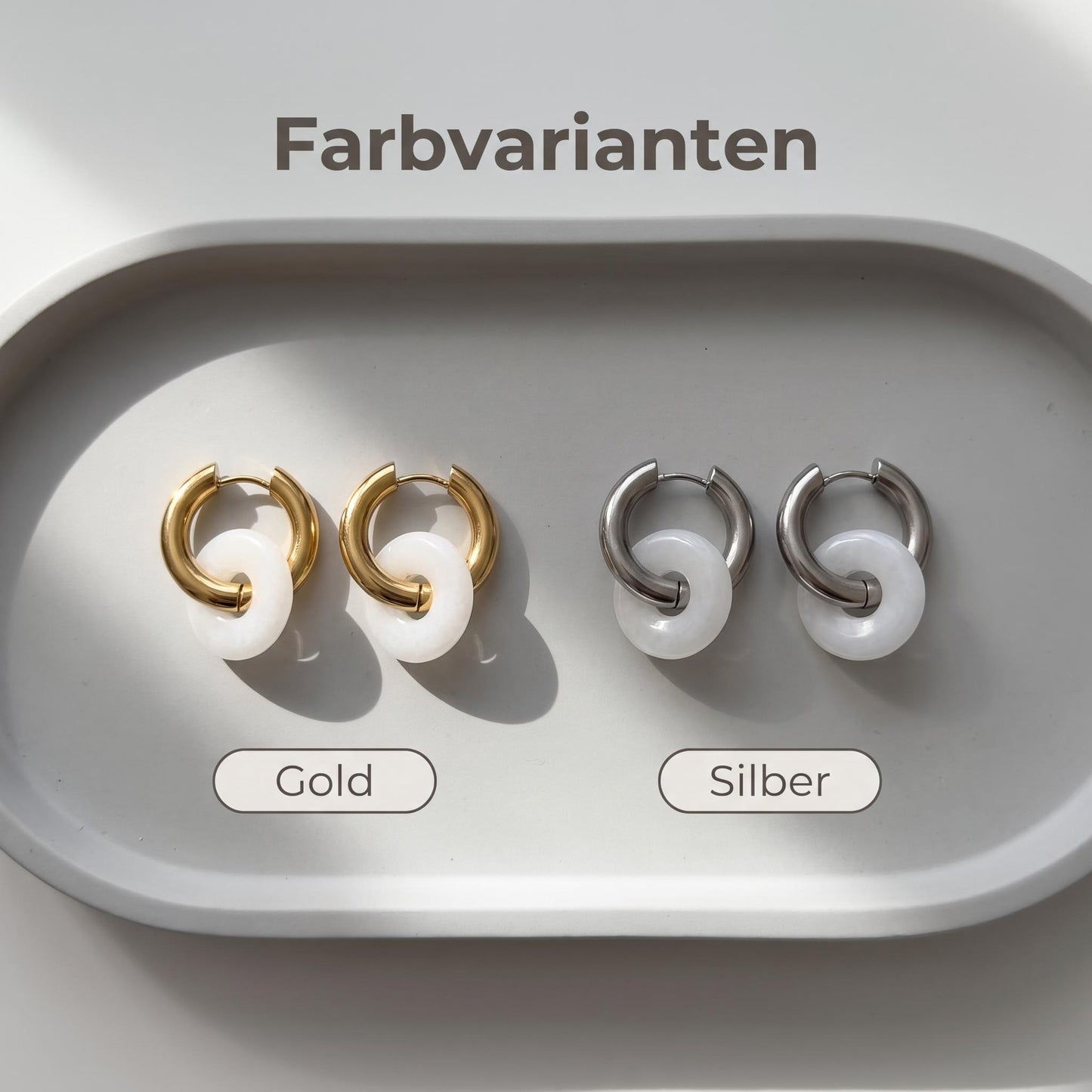 GLANZI White Harmony Ohrringe – Natürlicher Weißer Naturstein, 18K Vergoldet