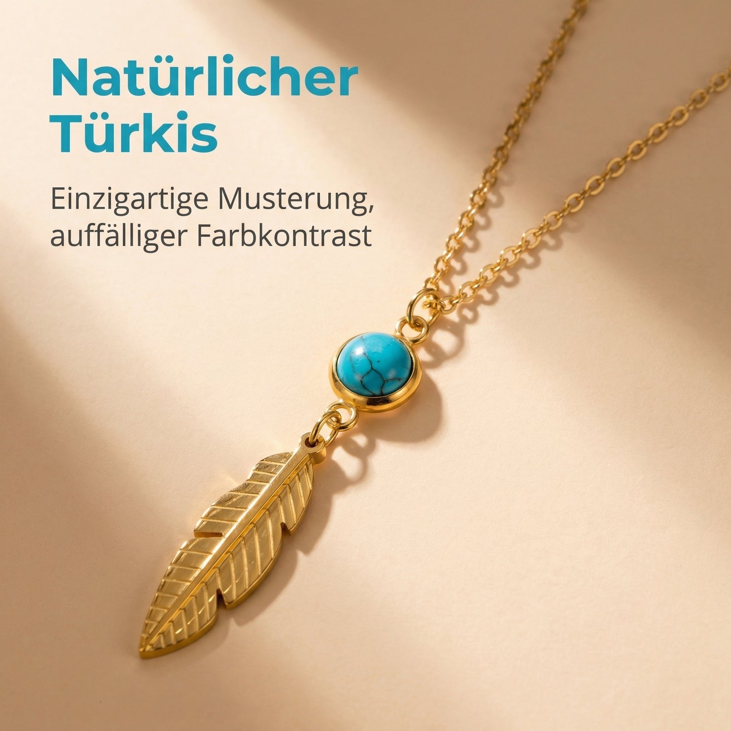 GLANZI Halskette mit Türkis und Federanhänger