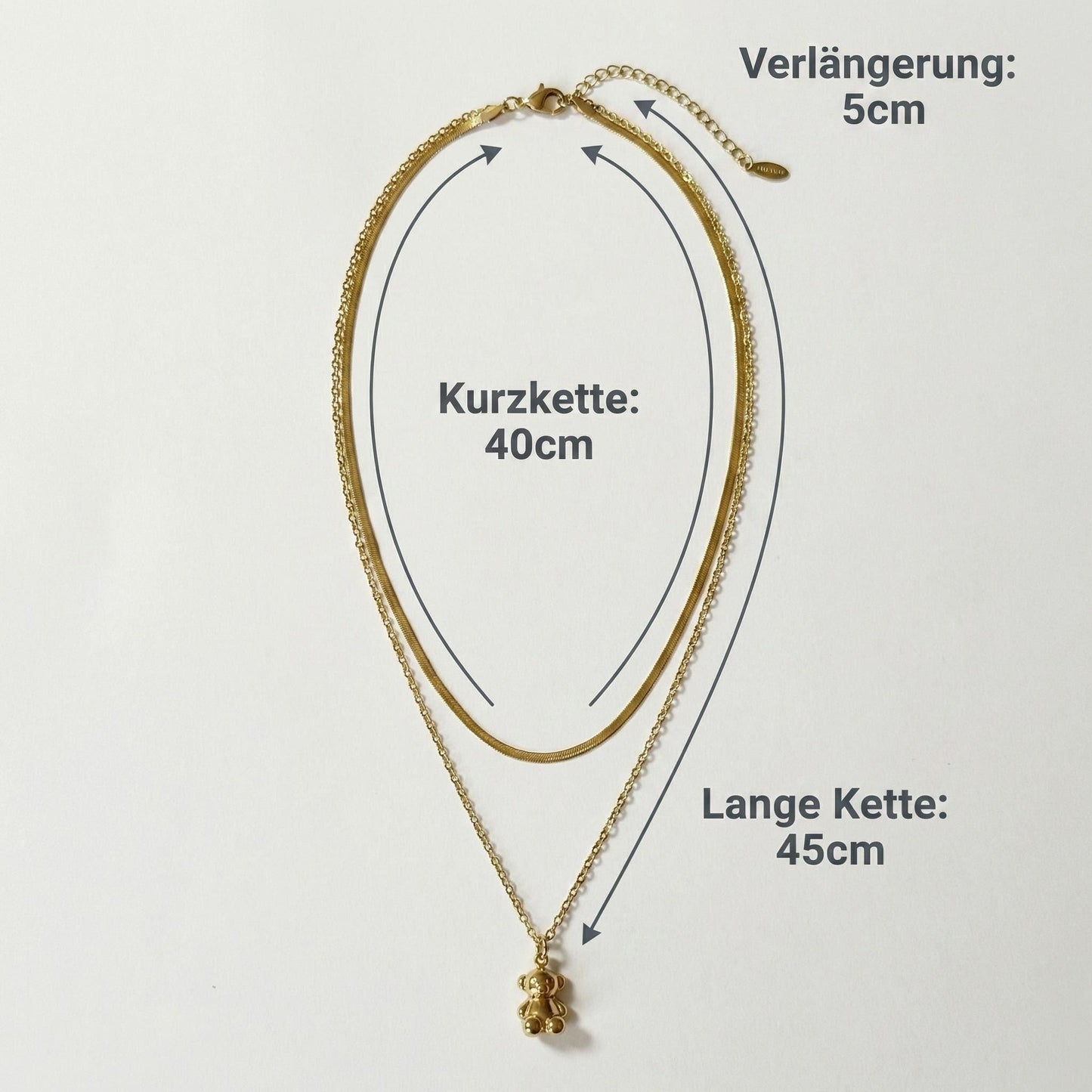 GLANZI Doppelreihige Halskette mit Bären Anhänger