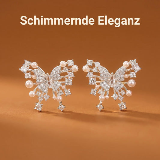 GLANZI Silver Papillon Ohrstecker – Schmetterling mit Zirkonia & Perlendetail