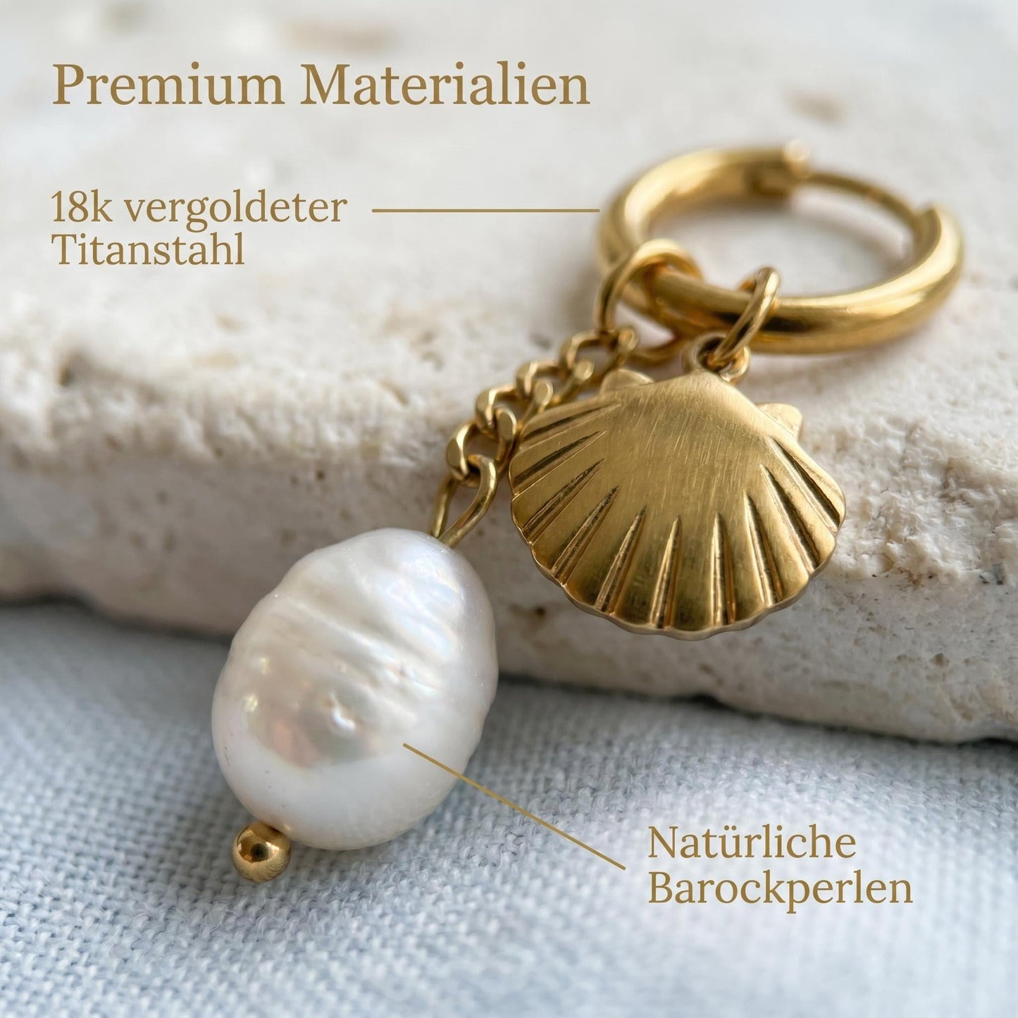 GLANZI Ocean Glow Ohrringe – Muschel & Perle, 2 Längen, Wandelbares Design, 18K Vergoldet