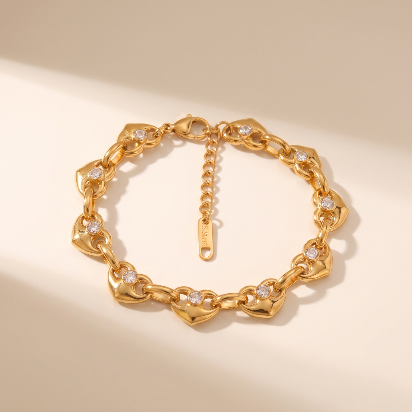GLANZI Amour Glow Armband – Herzdesign mit Zirkonia, 18K Vergoldet