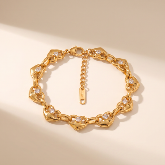 GLANZI Amour Glow Armband – Herzdesign mit Zirkonia, 18K Vergoldet