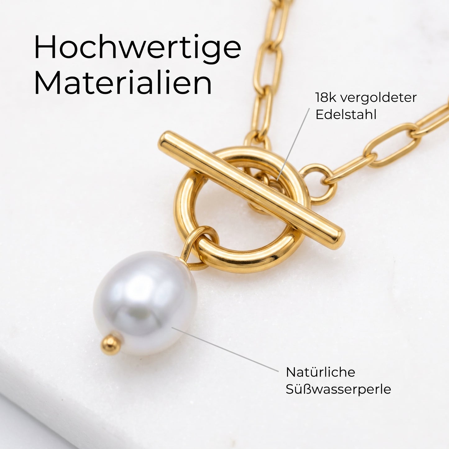 GLANZI Pearl Essence Halskette – Süßwasserperle mit OT-Verschluss, 18K Vergoldet