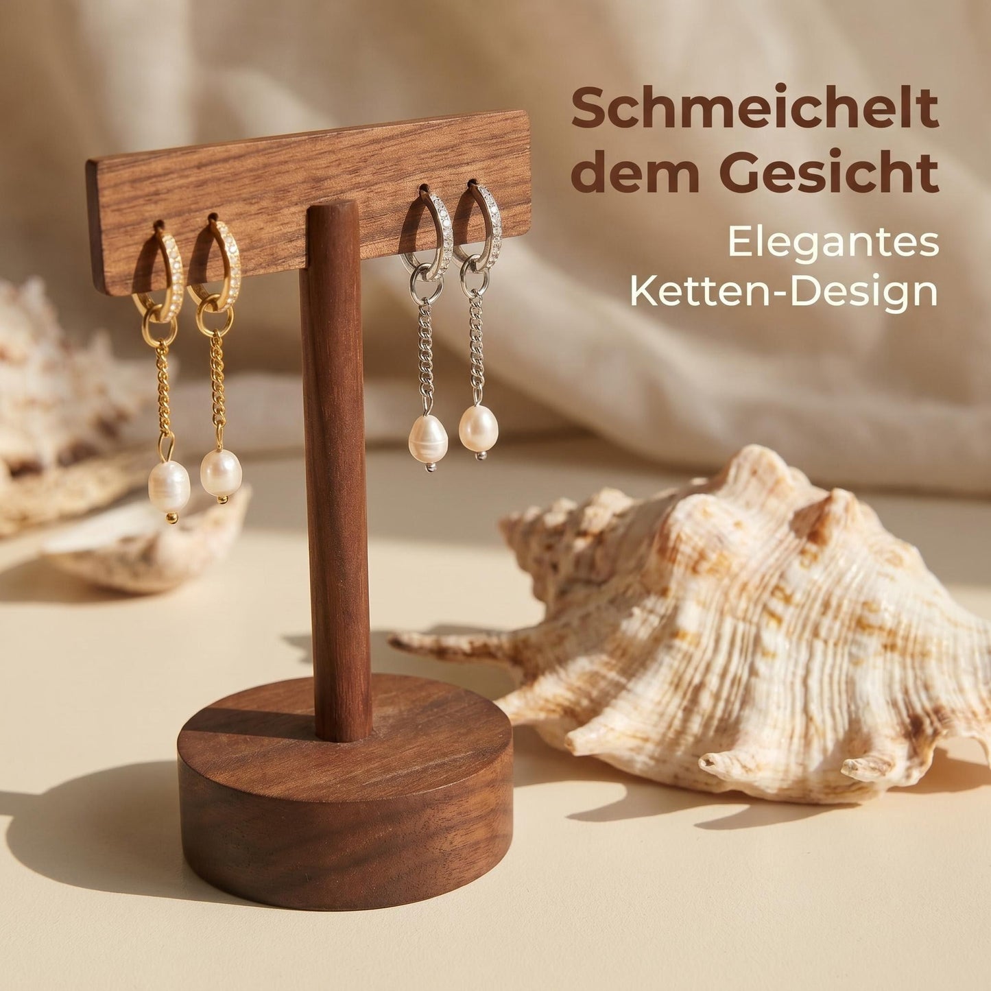 GLANZI Pearl Drop Ohrringe – Kette mit Tropfenperle, 18K Vergoldet