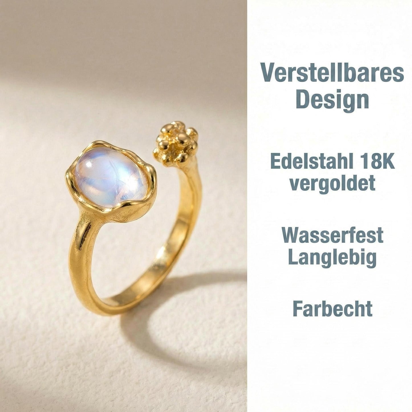 GLANZI Blumen Ring mit Glasstein