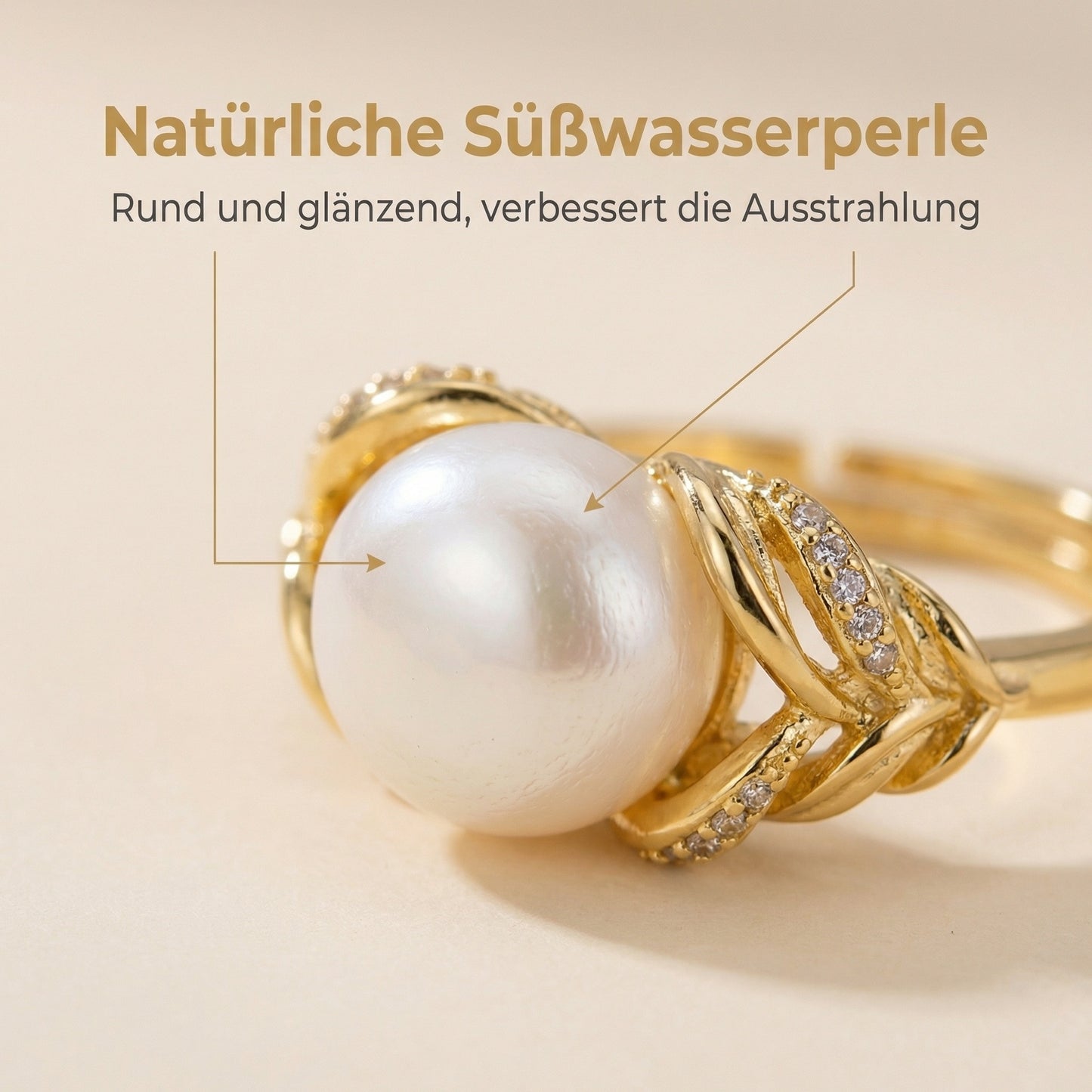 Ring mit Süßwasserperle auf Stickmuster
