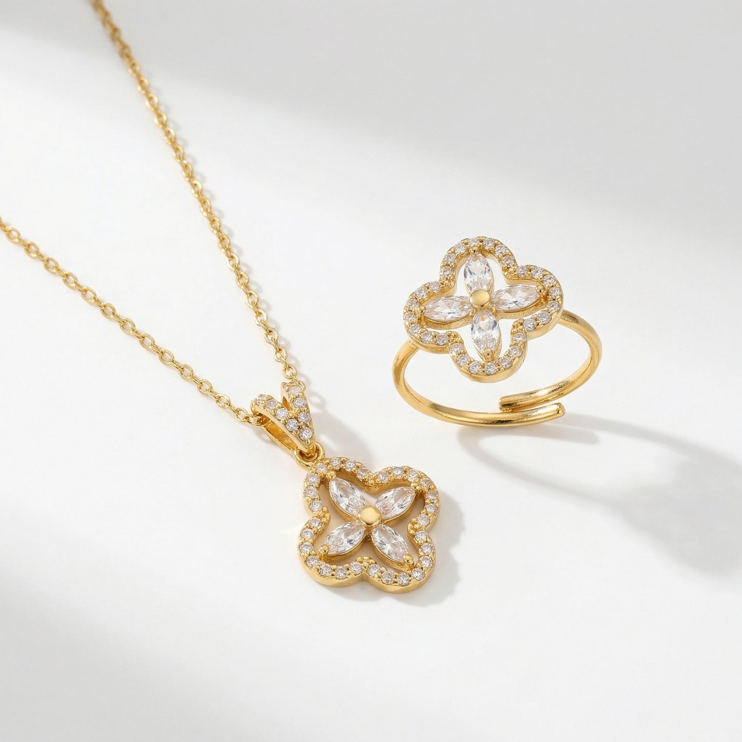 GLANZI Kleeblatt Schmuckset – Halskette & Ring