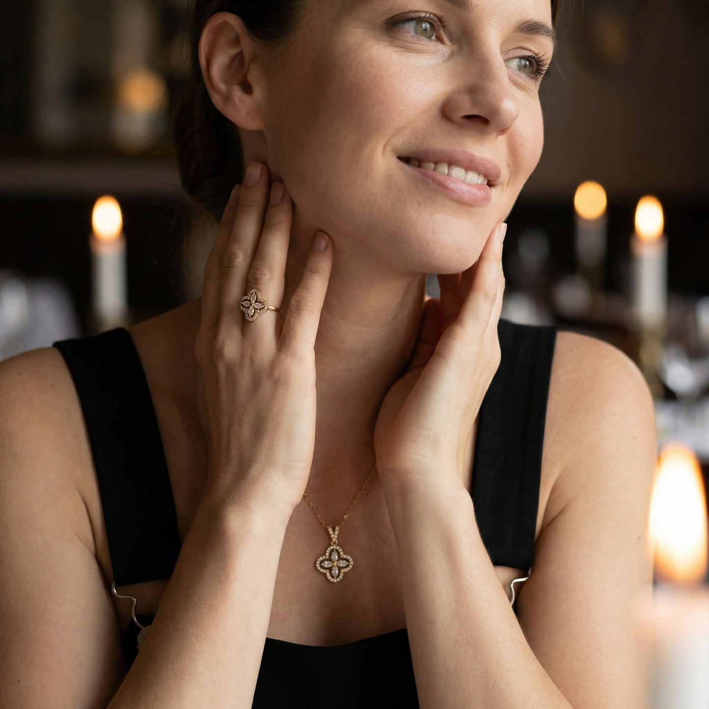 GLANZI Kleeblatt Schmuckset – Halskette & Ring