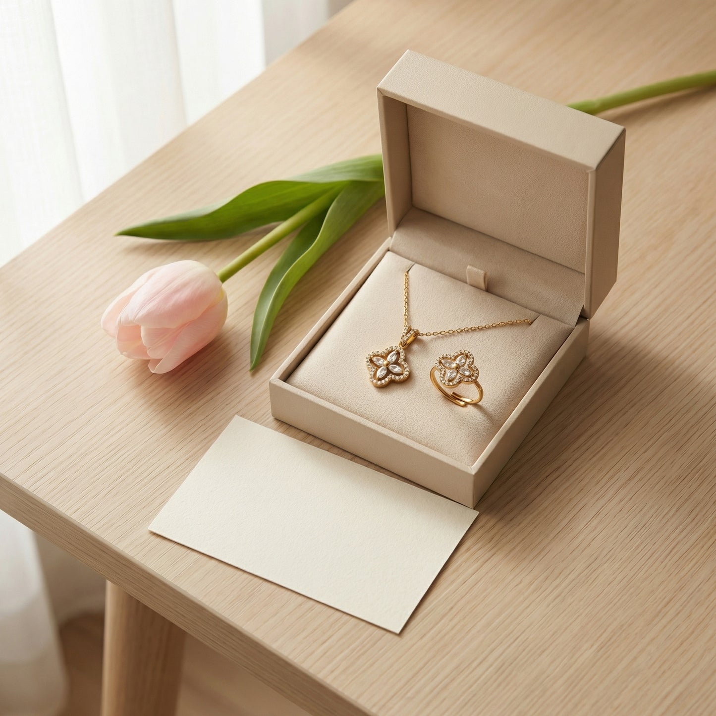 GLANZI Kleeblatt Schmuckset – Halskette & Ring