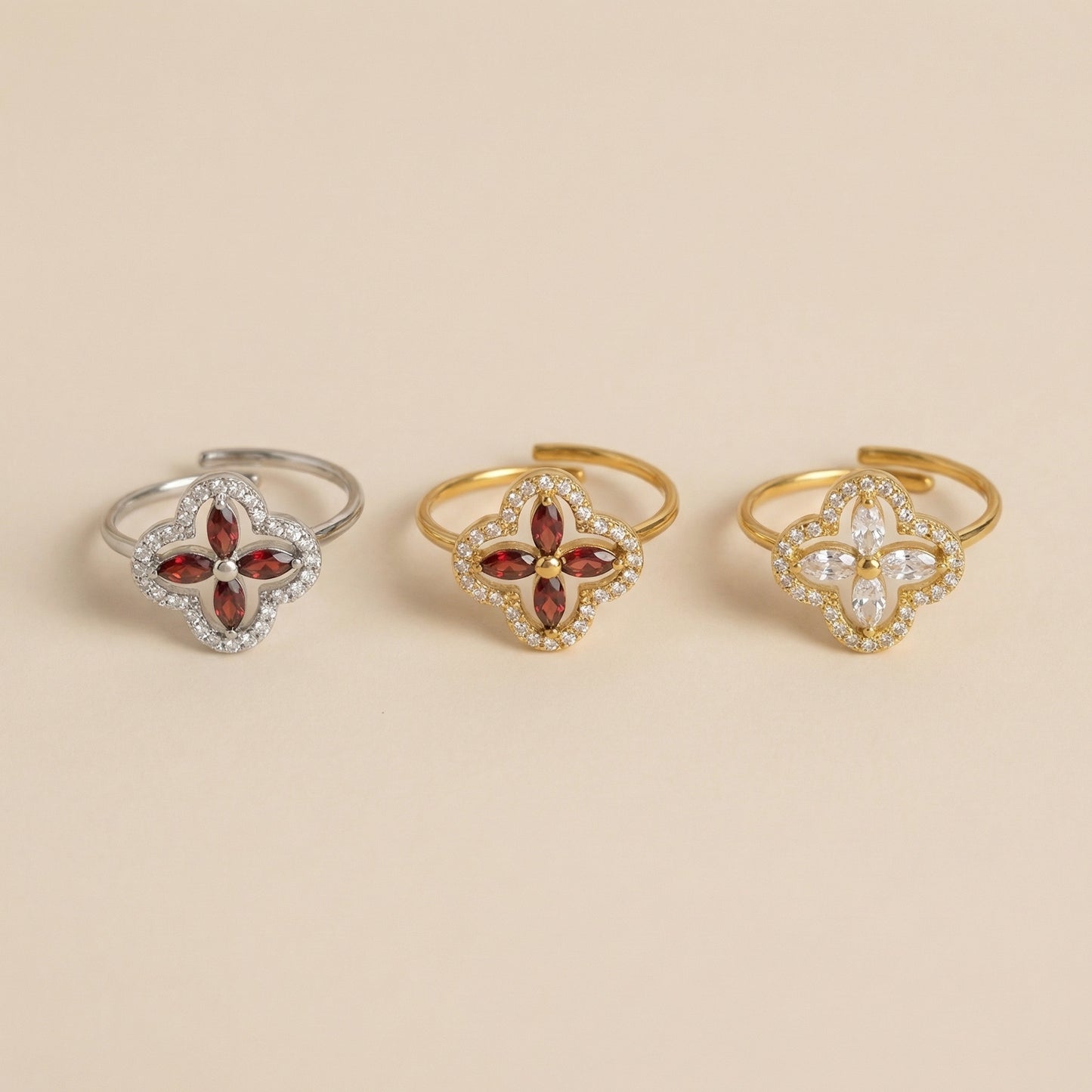 Vierblättriger Kleeblatt Ring Glück und Glamour