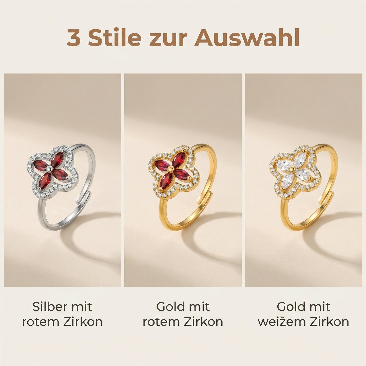 Vierblättriger Kleeblatt Ring Glück und Glamour