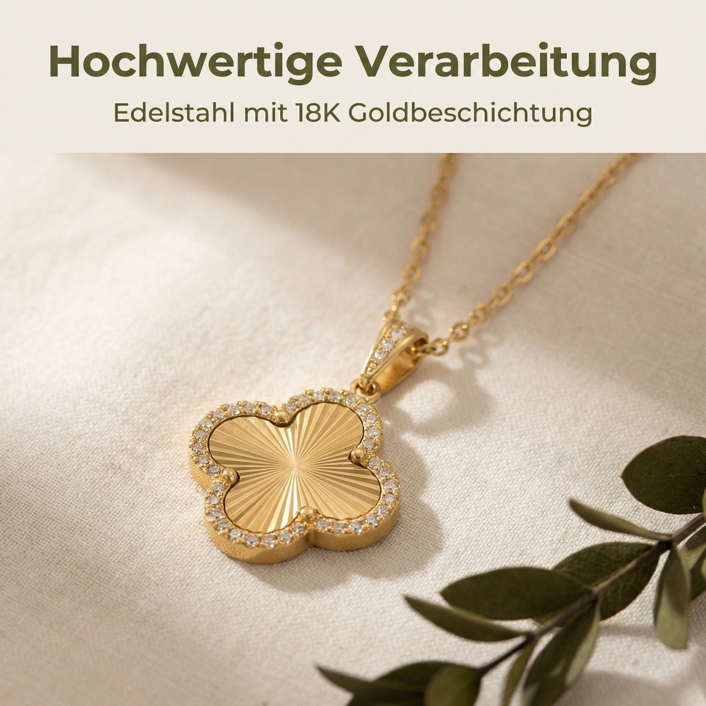 Vierblättriges Kleeblatt Schmuck-Set – Halskette, Armband & Ohrringe