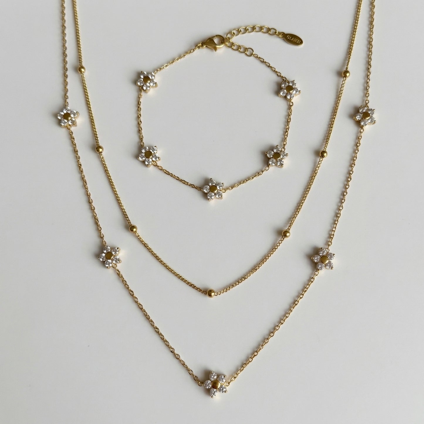 GLANZI Zarte Blumen Halskette und Armband