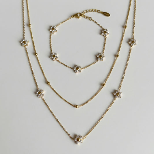 GLANZI Zarte Blumen Halskette und Armband