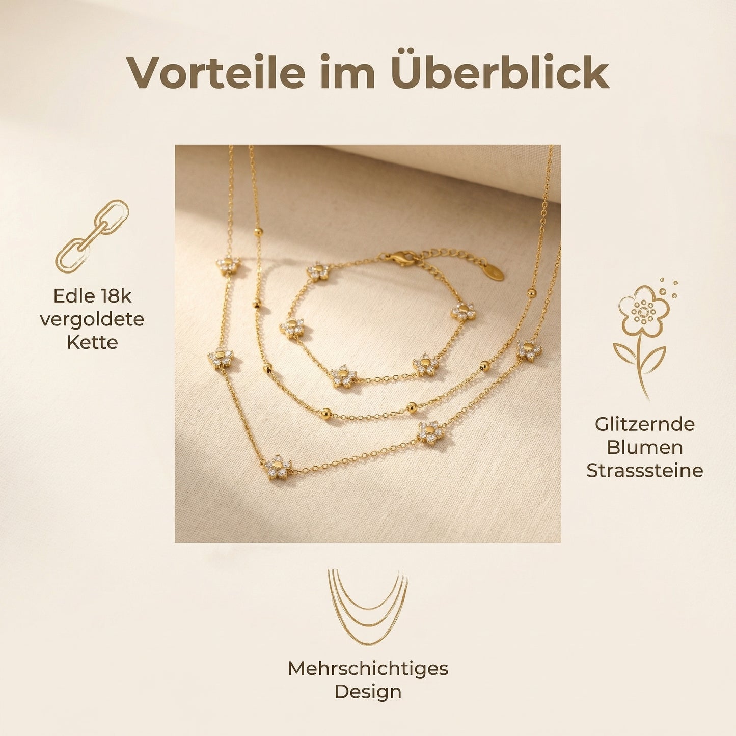 GLANZI Zarte Blumen Halskette und Armband