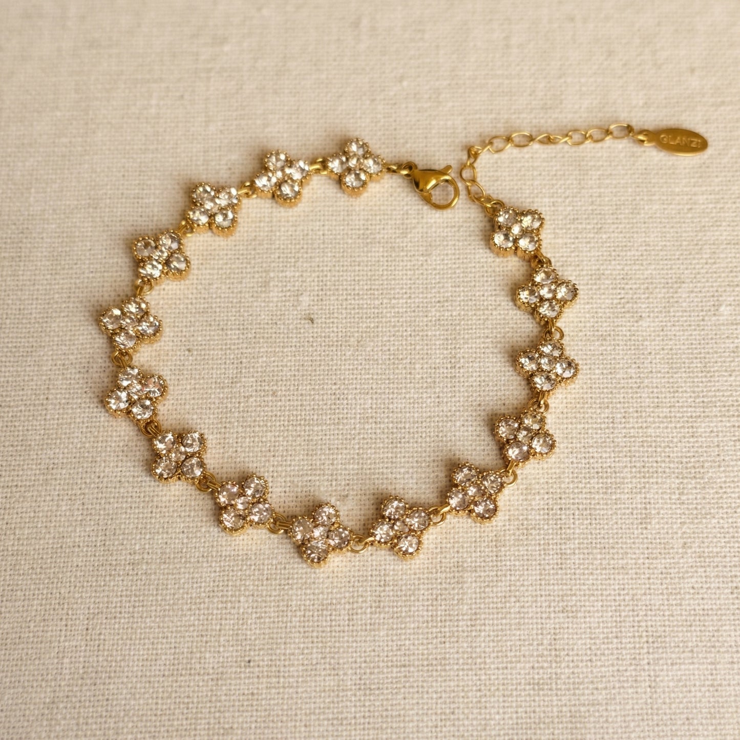 GLANZI Funkelndes Kleeblatt Schmuckset – Halskette, Armband, Ohrringe & Ring