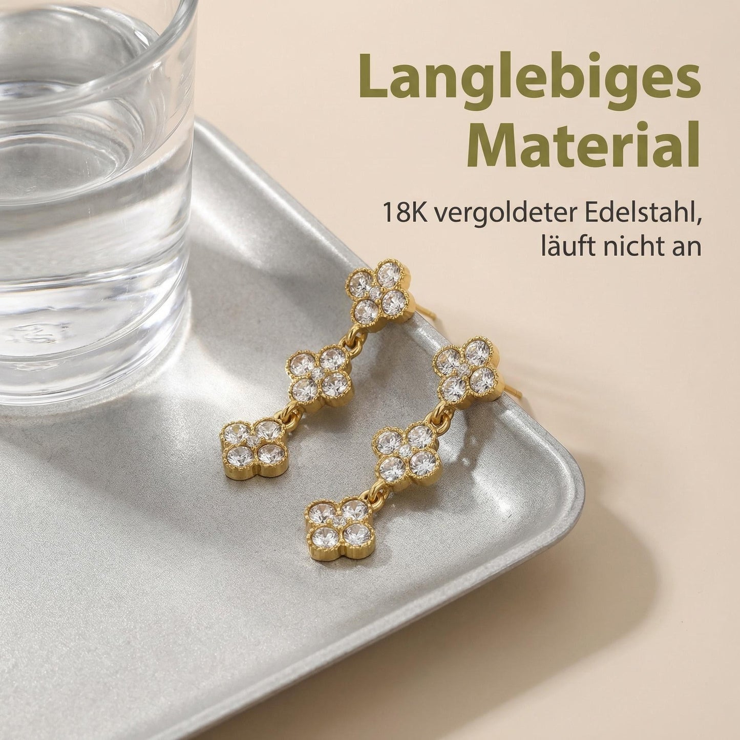 GLANZI Funkelndes Kleeblatt Schmuckset – Halskette, Armband, Ohrringe & Ring