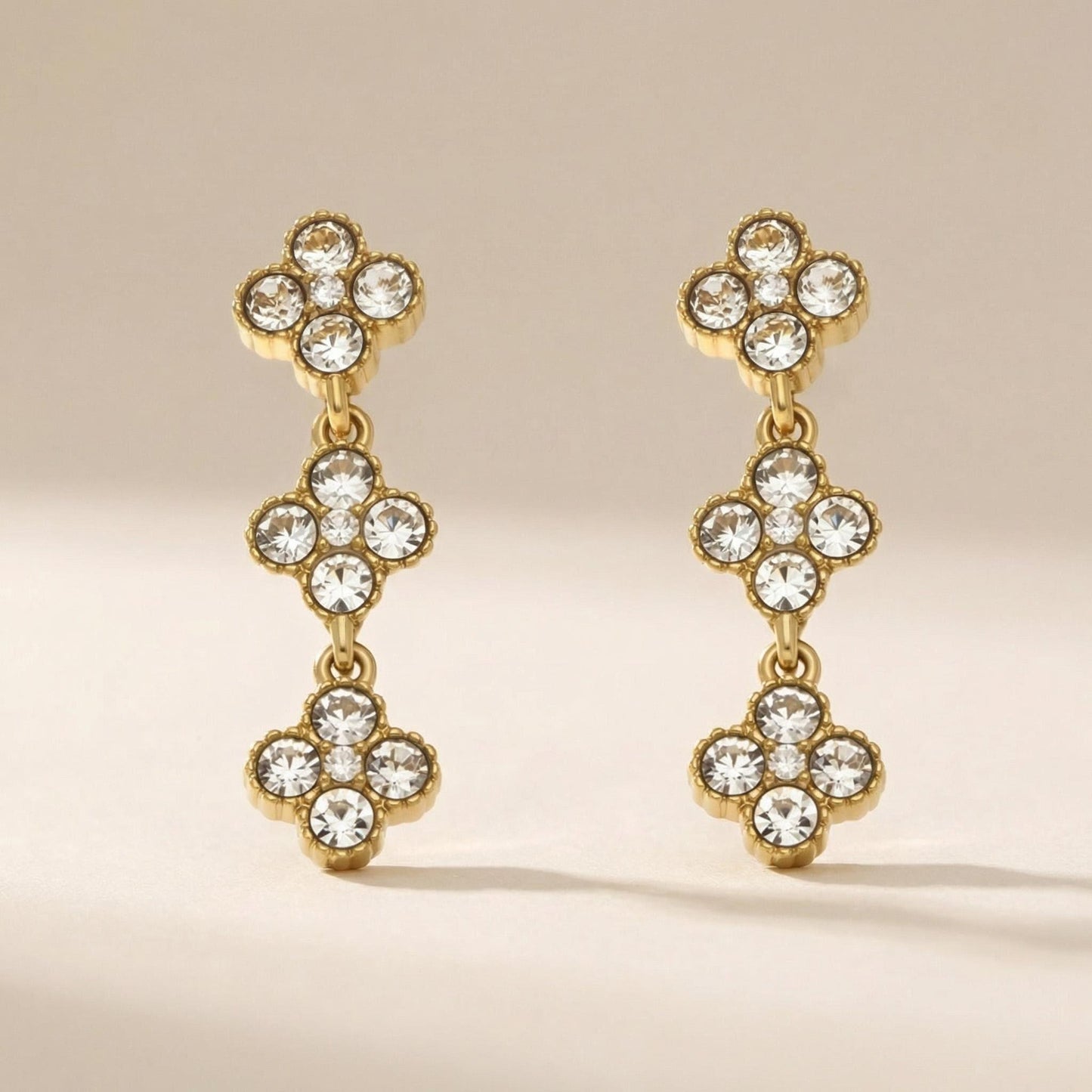 GLANZI Funkelndes Kleeblatt Schmuckset – Halskette, Armband, Ohrringe & Ring