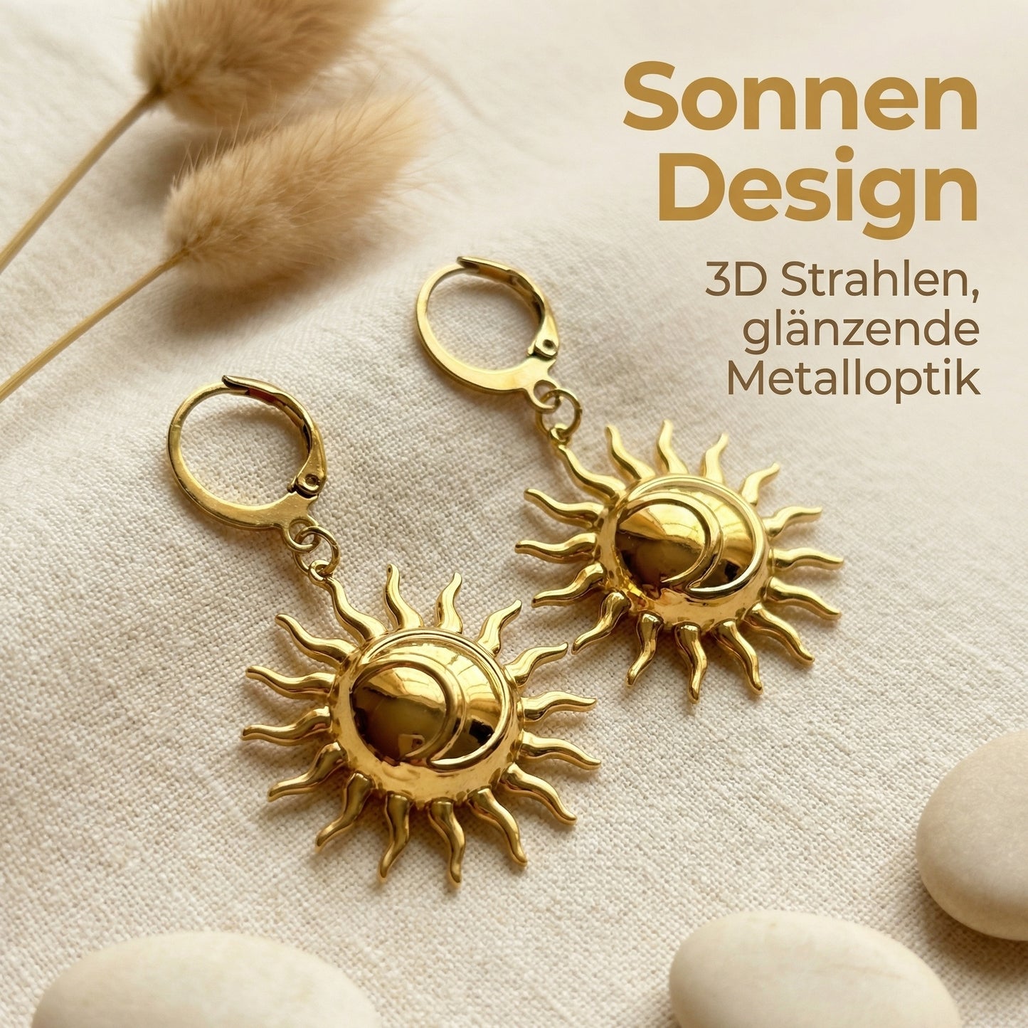 Asymmetrische Ohrringe – Sonne & Mond Design | 18K Vergoldeter Edelstahl
