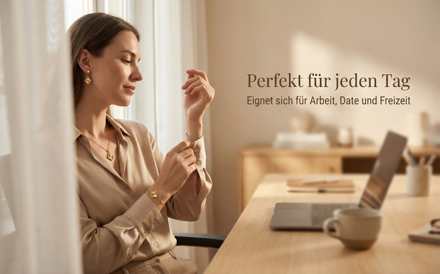 Vierblättriges Kleeblatt Schmuck-Set – Halskette, Armband & Ohrringe