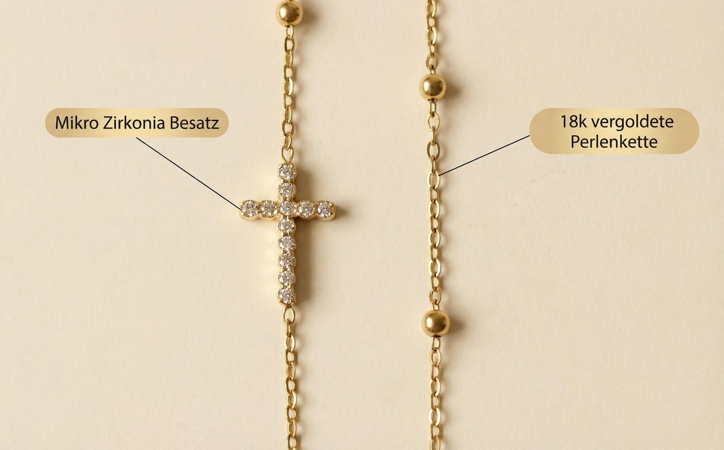 GLANZI Goldene Perlen Armband Kreuz Strass