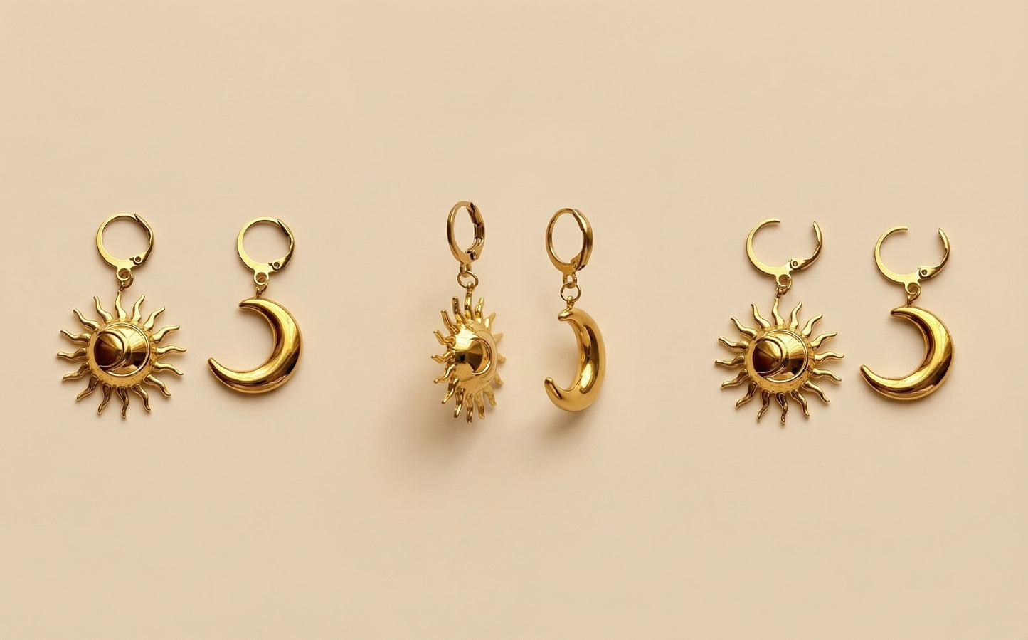 Asymmetrische Ohrringe – Sonne & Mond Design | 18K Vergoldeter Edelstahl