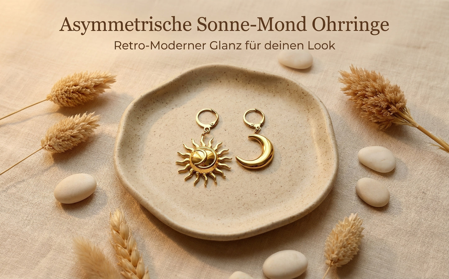 Asymmetrische Ohrringe – Sonne & Mond Design | 18K Vergoldeter Edelstahl