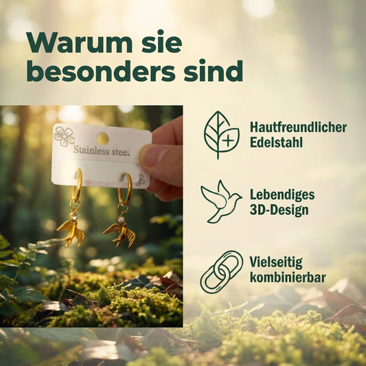 GLANZI Schwalbentanz Ohrringe – Vintage Creolen mit Schwalben Anhänger