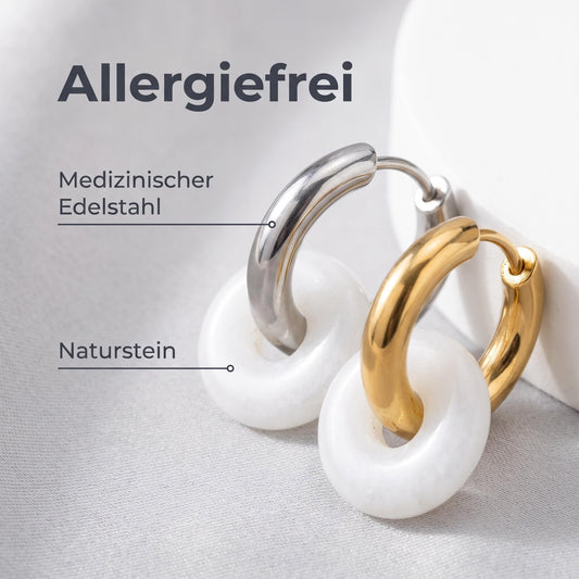 GLANZI White Harmony Ohrringe – Natürlicher Weißer Naturstein, 18K Vergoldet